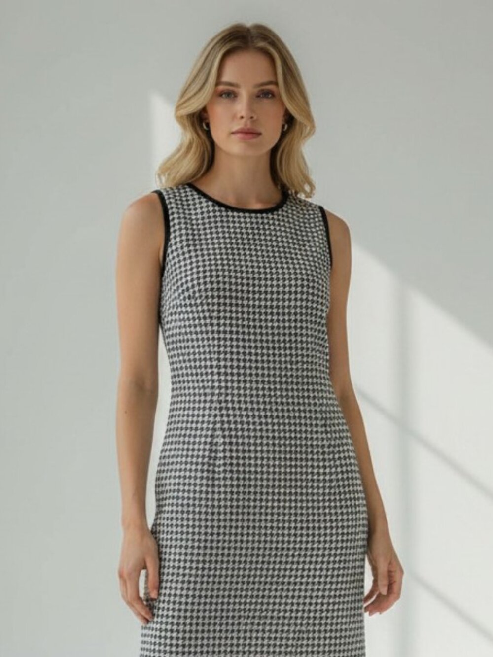 VTG Bob Mackie Studio Houndstooth Mini Dress Women’s 4 Black Ivory Sheath